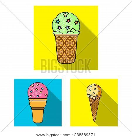 Different Ice Cream Flat Icons In Set Collection For Design. Dessert And Sweetness Vector Symbol Sto