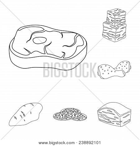Different Meat Outline Icons In Set Collection For Design. Meat Product Vector Symbol Stock  Illustr