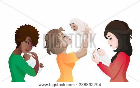 Set Of Young Multinational Mothers With Babies