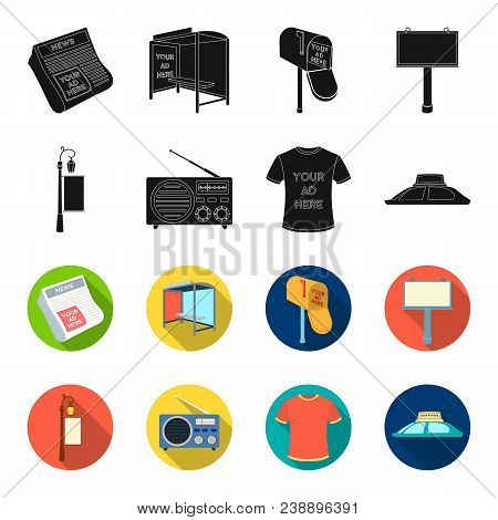 A Lamppost With A Sign, A T-shirt With An Inscription, A Radio, A Car Roof.advertising, Set Collecti
