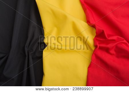 Flag Of Belgium. Belgium Symbol Design For Background. Black, Yellow And Red Flag. 3d Flag Of Belgiu