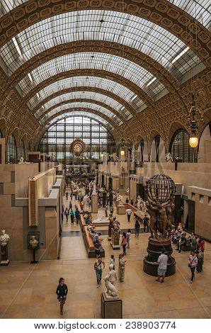 Paris, France - July 11, 2017. People And Art At The Main Hall Of The Quai D Orsay Museum In Paris. 