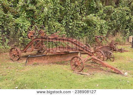 Winterton, South Africa - March 18, 2018: An Historic Road Grader On Display At The Pig And Plough F