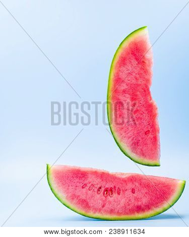 Watermelon Boat Crative Layout Isolated On Blue Background