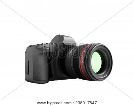 Semiprofessional Zoom Camera With Black Leather Inserts 3d Render On White Background No Shadow