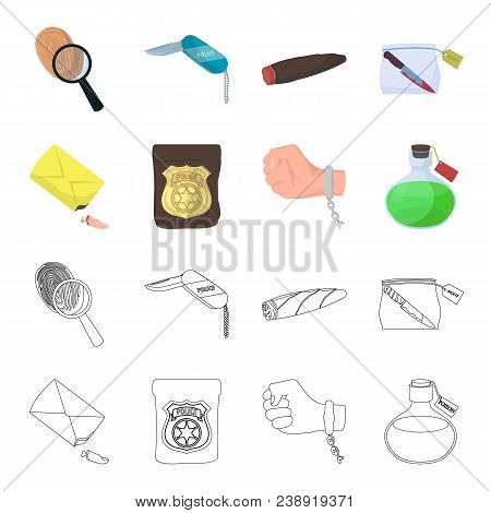 The Detective Badge, The Handcuff On The Criminal Hand, The Stump Of The Finger In The Bag, The Flas