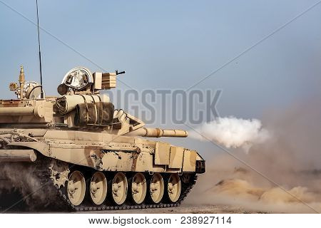 Russian Desert Tank. Russian Military Equipment. War.