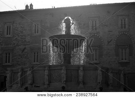 Backlight Of Watersplash Of Major Fountain In The Iv November Square
