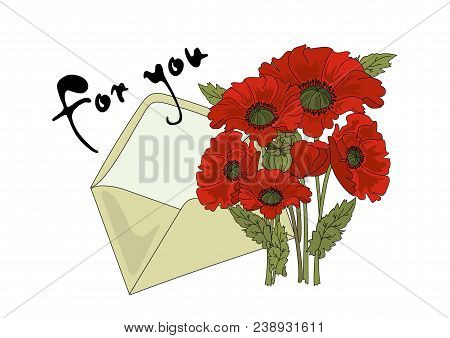 Clip Arts Poppy And Letter Color Illustration Magic Beautiful Picture Paint Drawing Set Scrapbooking