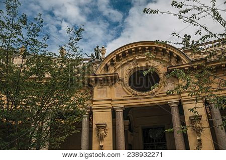 Close-up Of The Far-fetched Decoration Of Arch And Columns At The Petit Palais Courtyard In Paris. K