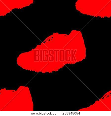 Silhouette Of Red Sneakers On A Black Background.