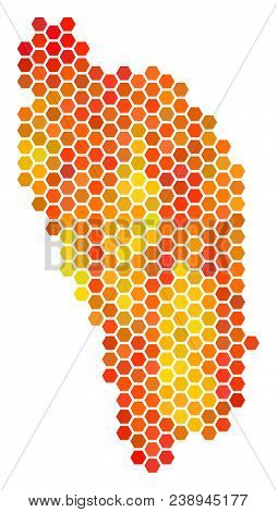 Dominica Island Map. Vector Hexagonal Geographic Scheme Using Hot Color Hues. Abstract Dominica Isla