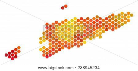 East Timour Map. Vector Hex Tile Territory Map Drawn With Bright Orange Color Tones. Abstract East T