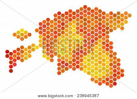 Estonia Map. Vector Hex Tile Territory Map In Orange Color Tints. Impressive Estonia Map Composition