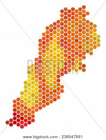Lebanon Map. Vector Hex Tile Geographic Plan Drawn With Hot Color Tones. Impressive Lebanon Map Conc