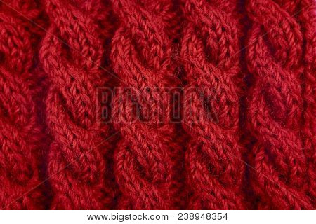 Detail Of Red Cable Knitting Stitch