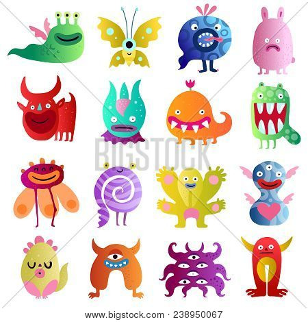 Funny Monsters Big Colorful Collection With Bull Scared Plant Peanut In Love  Spiral Creatures Isola