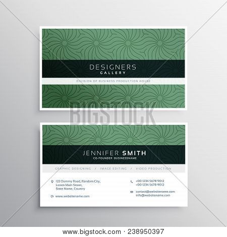 Corporate Business Card Layour With Abstract Green Pattern