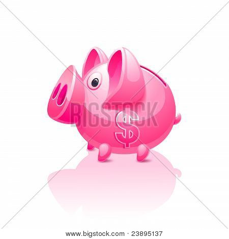 Dolar işareti ile pembe Piggy banka