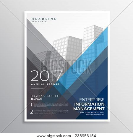 Blue Brochure Layour Template Design In A4 Size With Abstract Geometric Shapes