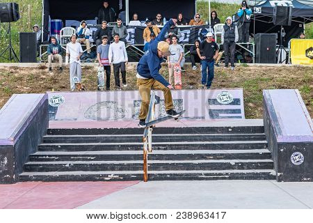 LOULE, PORTUGAL - APRIL 29, 2018: Cesar Afonso during the 1st Stage DC Skate Challenge by Moche.