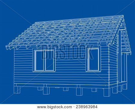 Bath House Project. Vector Rendering Of 3d. Wire-frame Style. The Layers Of Visible And Invisible Li