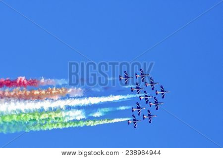 Passage Of Tricolor Arrows In The Italian Sky