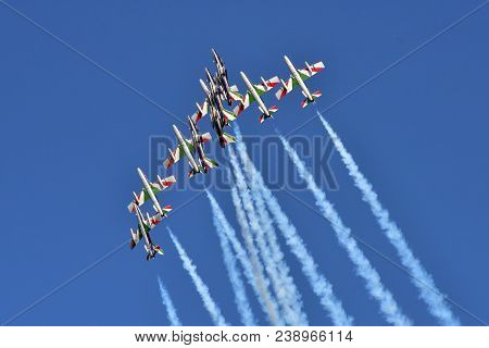 Passage Of Tricolor Arrows In The Italian Sky