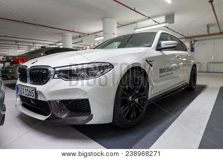 Berlin / Germany - April 29, 2018: Bmw F90 M5 Stands In A German Parking Lot. The F90 M5, Based On T