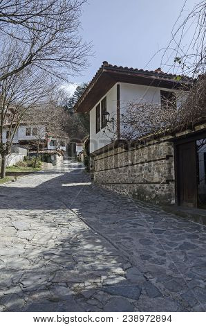 Blagoevgrad, Bulgaria - March 17, 2018: Ancient Residential District With Narrow Alley And Authentic