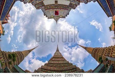 Panorama Of Ancient Stupas And Pagoda In Wat Pho Temple