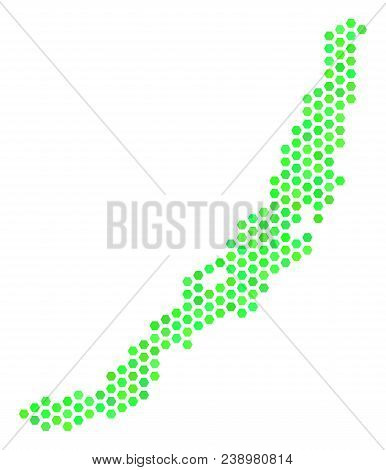 Green Baikal Lake Map. Vector Hex-tile Territory Map Drawn With Green Color Hues. Abstract Baikal La