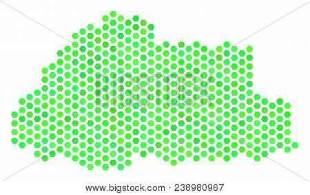 Eco Green Bhutan Map. Vector Hex Tile Territorial Map Drawn With Fresh Green Color Hues. Abstract Bh