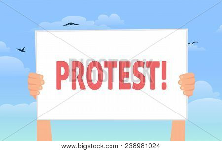 Human Hands Holding Placard With Word 