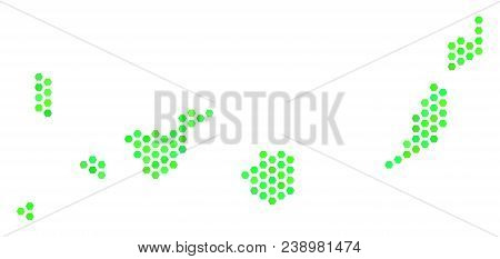 Fresh Green Canarian Spain Islands Map. Vector Hex Tile Geographic Plan Using Green Color Tinges. Ab