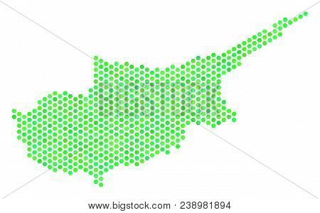 Eco Green Cyprus Countries Map. Vector Hex-tile Territory Map Using Green Color Shades. Abstract Cyp