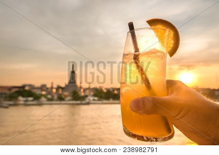 Juice Drink With A View Of Wat Arun.