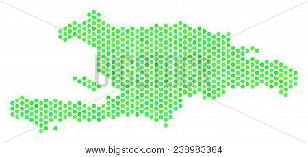 Green Haiti And Dominican Republic Map. Vector Hexagonal Territory Map Drawn With Fresh Green Color 