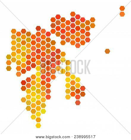 Svalbard Island Map. Vector Hexagonal Territorial Plan Using Flame Color Tones. Impressive Svalbard 