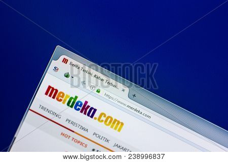 Ryazan, Russia - April 29, 2018: Homepage Of Merdeka Website On The Display Of Pc, Url - Merdeka.com