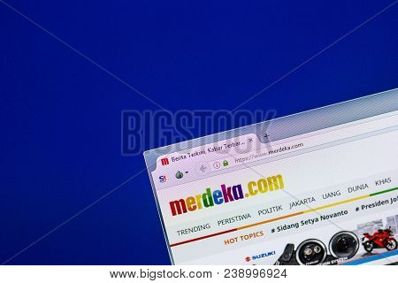 Ryazan, Russia - April 29, 2018: Homepage Of Merdeka Website On The Display Of Pc, Url - Merdeka.com