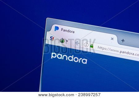 Ryazan, Russia - April 29, 2018: Homepage Of Pandora Website On The Display Of Pc, Url - Pandora.com