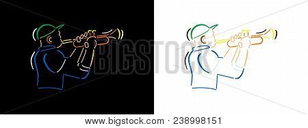 Jazz Musician Vector Portrait In Line Art Style On Black Background And White Background. Jazzman Co