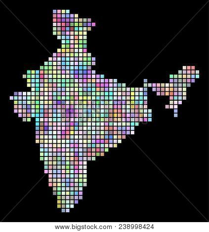 Dotted India Map. Vector Geographic Map In Smoothed Randomized Colors On A Black Background. Vector 