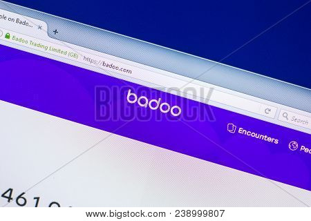 Ryazan, Russia - April 29, 2018: Homepage Of Badoo Website On The Display Of Pc, Url - Badoo.com.