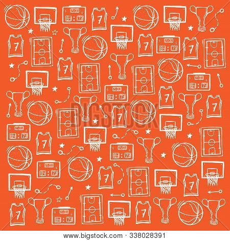 Basketball Background With Hand Draw Doodle Elements.
