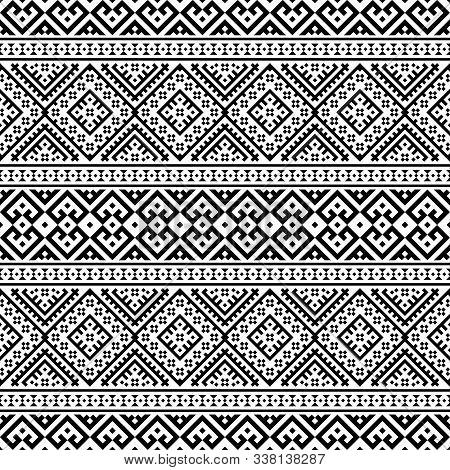 Ikat Ethnic Aztec Pattern Illustration Design In Black And White Color. Design For Background, Frame