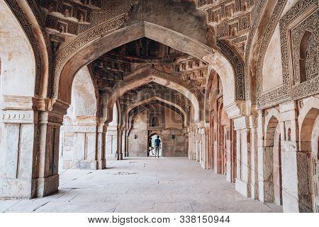 New Delhi, India - November 16, 2019: Detailed View Of The Dome Interior Of Bara Gumbad Mosque In Lo