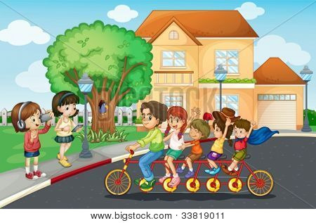 Ilustración de una familia de andar en bicicleta