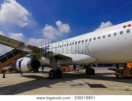 Saigon, Vietnam - May 22, 2019. Airbus A320 Fly One (operated By Vietjet Air) Docking At Tan Son Nha